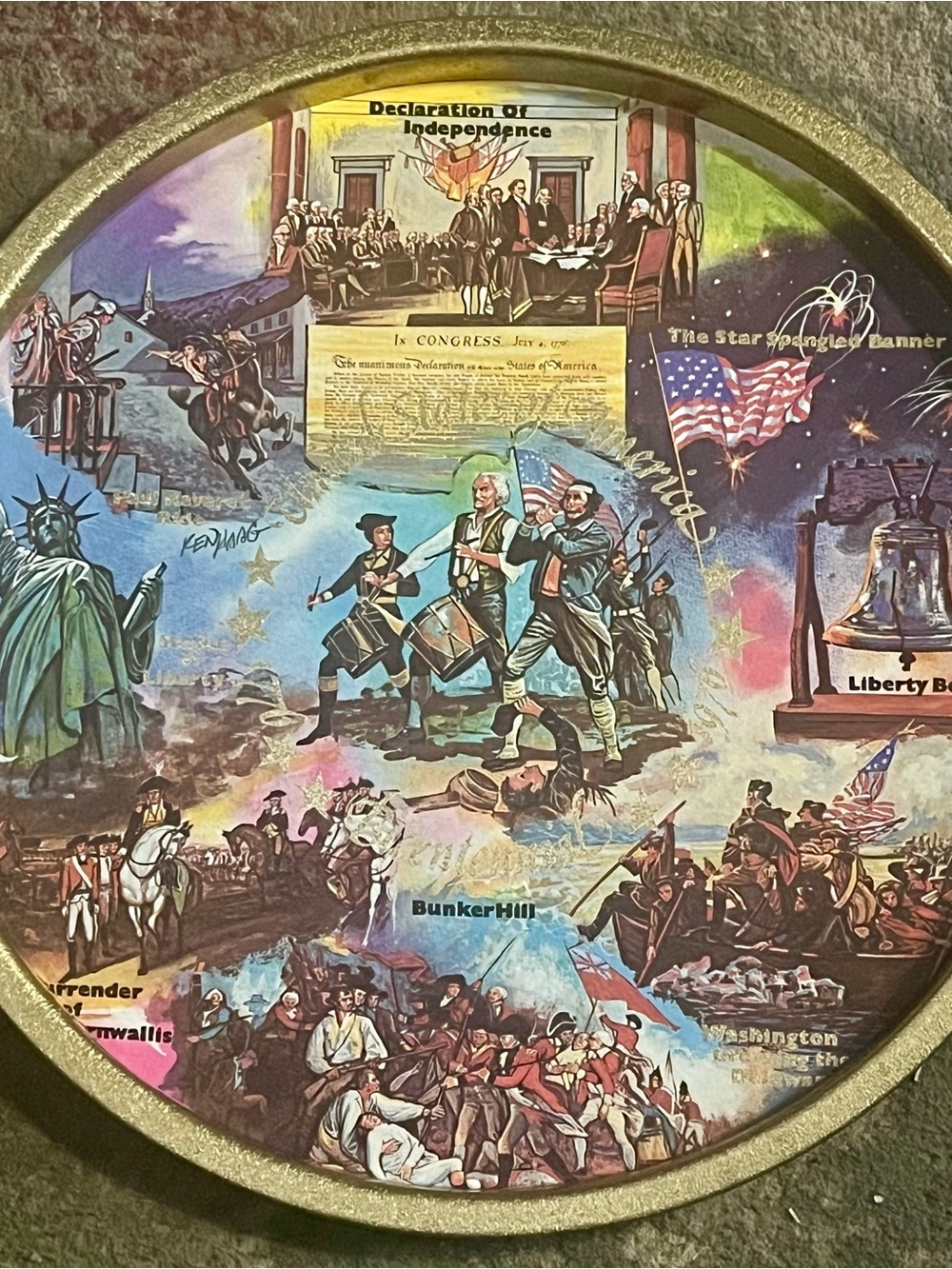 Bicentennial Patriotic 11" METAL TRAY Declaration of Independence Graphics - Picture 2 of 12